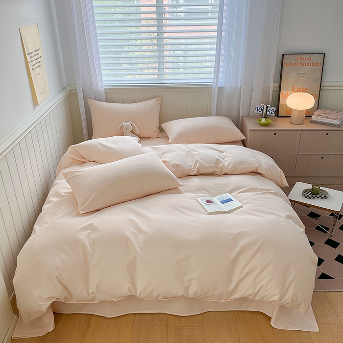 蓝邻家纺 2025新款全棉纯棉磨毛简约系列单被套 白桃麻薯