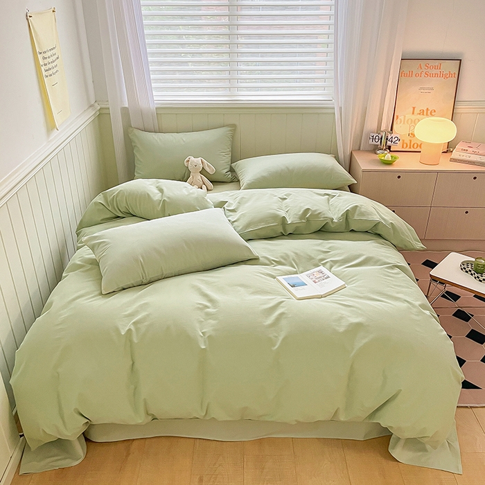 蓝邻家纺 2025新款全棉纯棉磨毛简约系列单被套 青绿