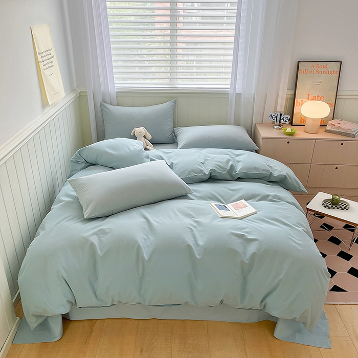 蓝邻家纺 2025新款全棉纯棉磨毛简约系列单被套 水蓝