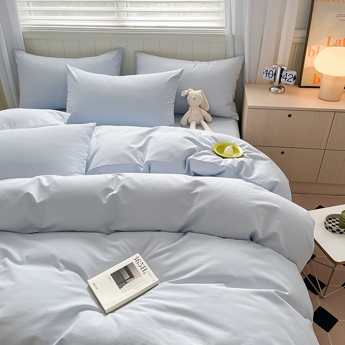 91家纺网 家纺一手货源 找家纺 蓝邻家纺 2025新款全棉纯棉磨毛简约系列单被套 水云蓝