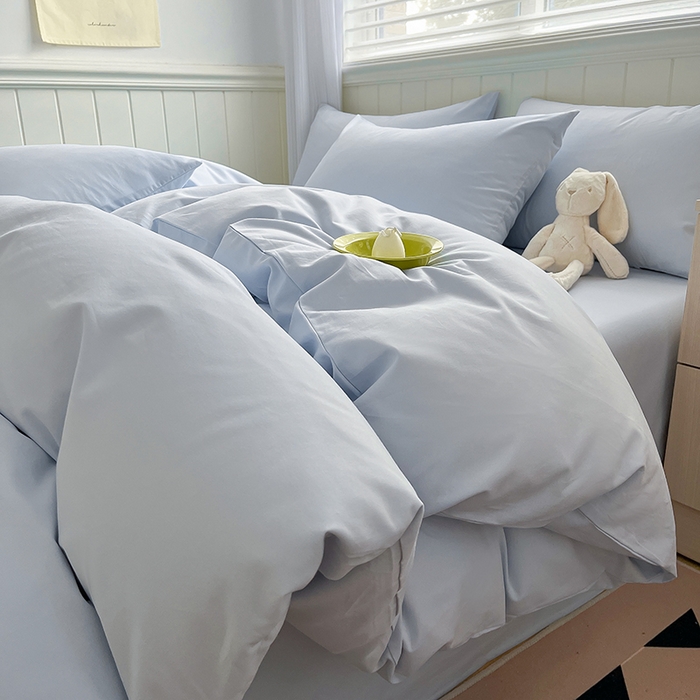 91家纺网 家纺一手货源 找家纺 蓝邻家纺 2025新款全棉纯棉磨毛简约系列单被套 水云蓝