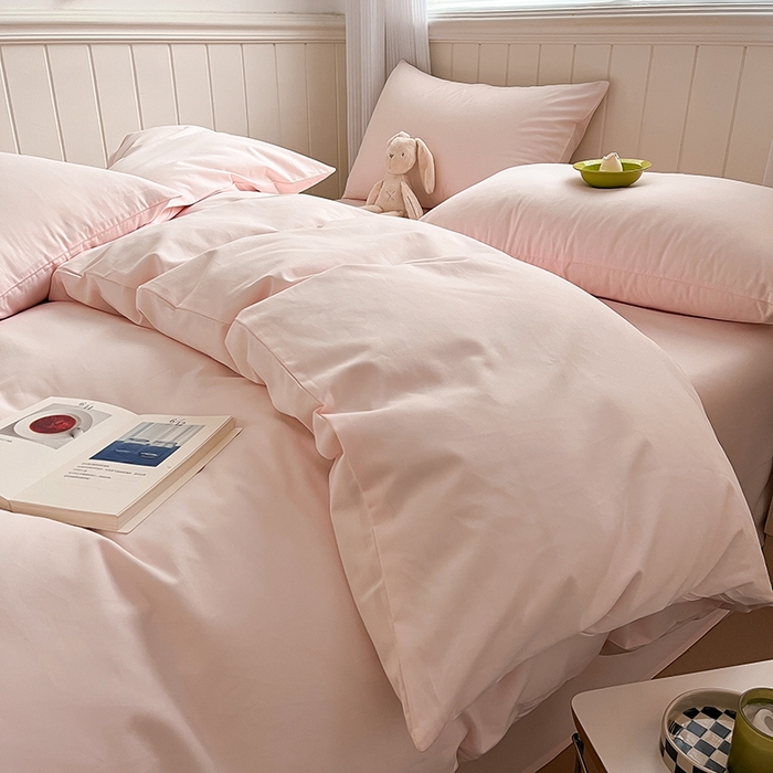 91家纺网 家纺一手货源 找家纺 蓝邻家纺 2025新款全棉纯棉磨毛简约系列单被套 桃花粉