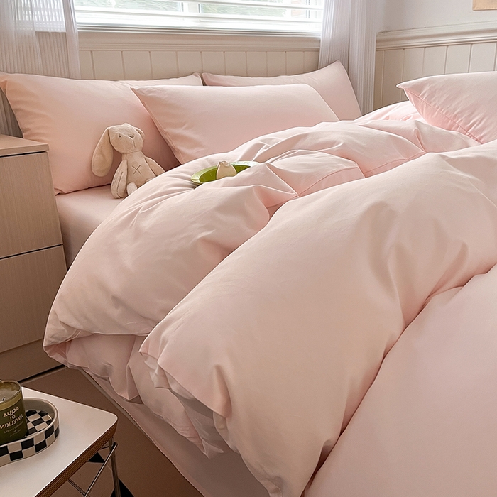 91家纺网 家纺一手货源 找家纺 蓝邻家纺 2025新款全棉纯棉磨毛简约系列单被套 桃花粉