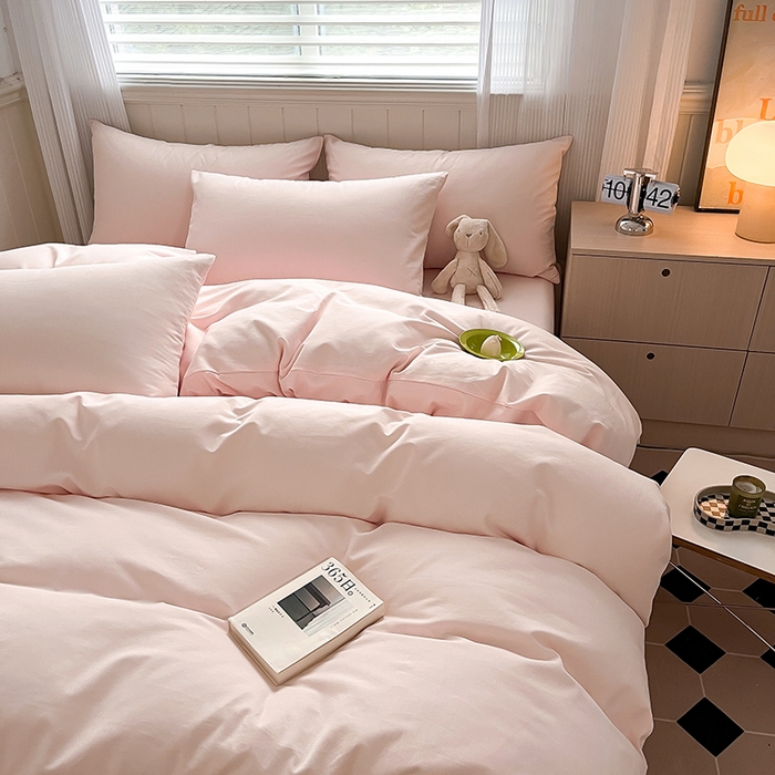 91家纺网 家纺一手货源 找家纺 蓝邻家纺 2025新款全棉纯棉磨毛简约系列单被套 桃花粉