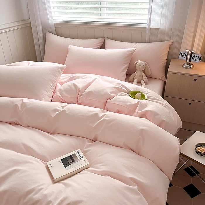 91家纺网 家纺一手货源 找家纺 蓝邻家纺 2025新款全棉纯棉磨毛简约系列单被套 桃花粉