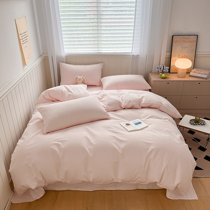 91家纺网 家纺一手货源 找家纺 蓝邻家纺 2025新款全棉纯棉磨毛简约系列单被套 桃花粉