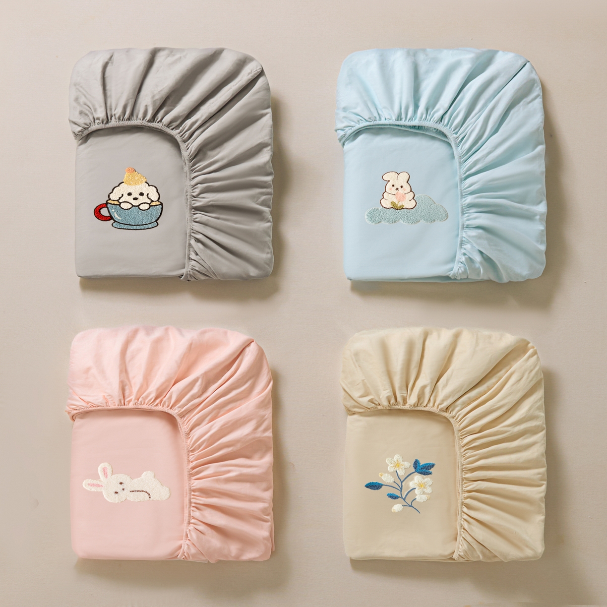 91家纺网 家纺一手货源 找家纺 （总）锦觅 2025新款100S全棉长绒棉陶瓷磨毛绣花纯色单品床笠三件套