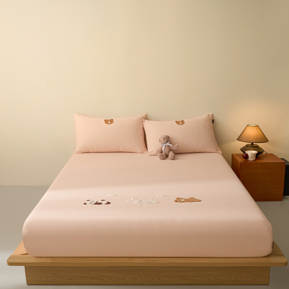 锦觅 2025新款100S全棉长绒棉陶瓷磨毛绣花纯色单品床笠三件套 好朋友（温暖玉）