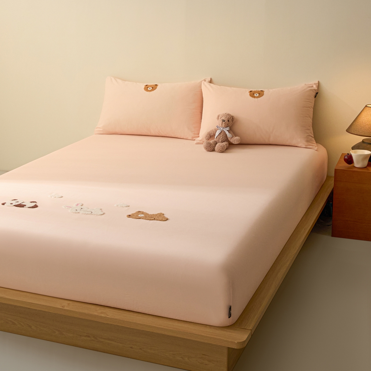 91家纺网 家纺一手货源 找家纺 锦觅 2025新款100S全棉长绒棉陶瓷磨毛绣花纯色单品床笠三件套 好朋友（温暖玉）