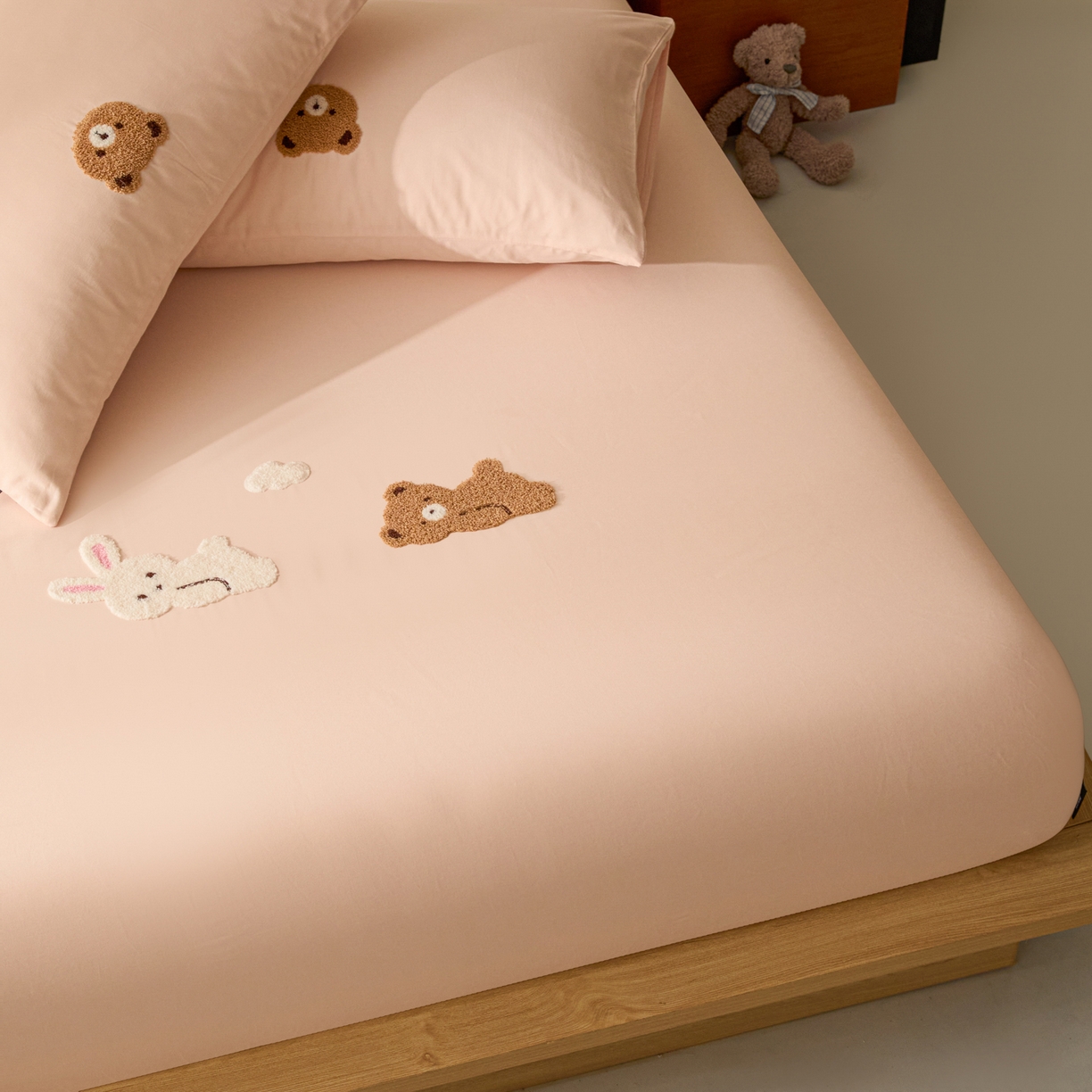 91家纺网 家纺一手货源 找家纺 锦觅 2025新款100S全棉长绒棉陶瓷磨毛绣花纯色单品床笠三件套 好朋友（温暖玉）