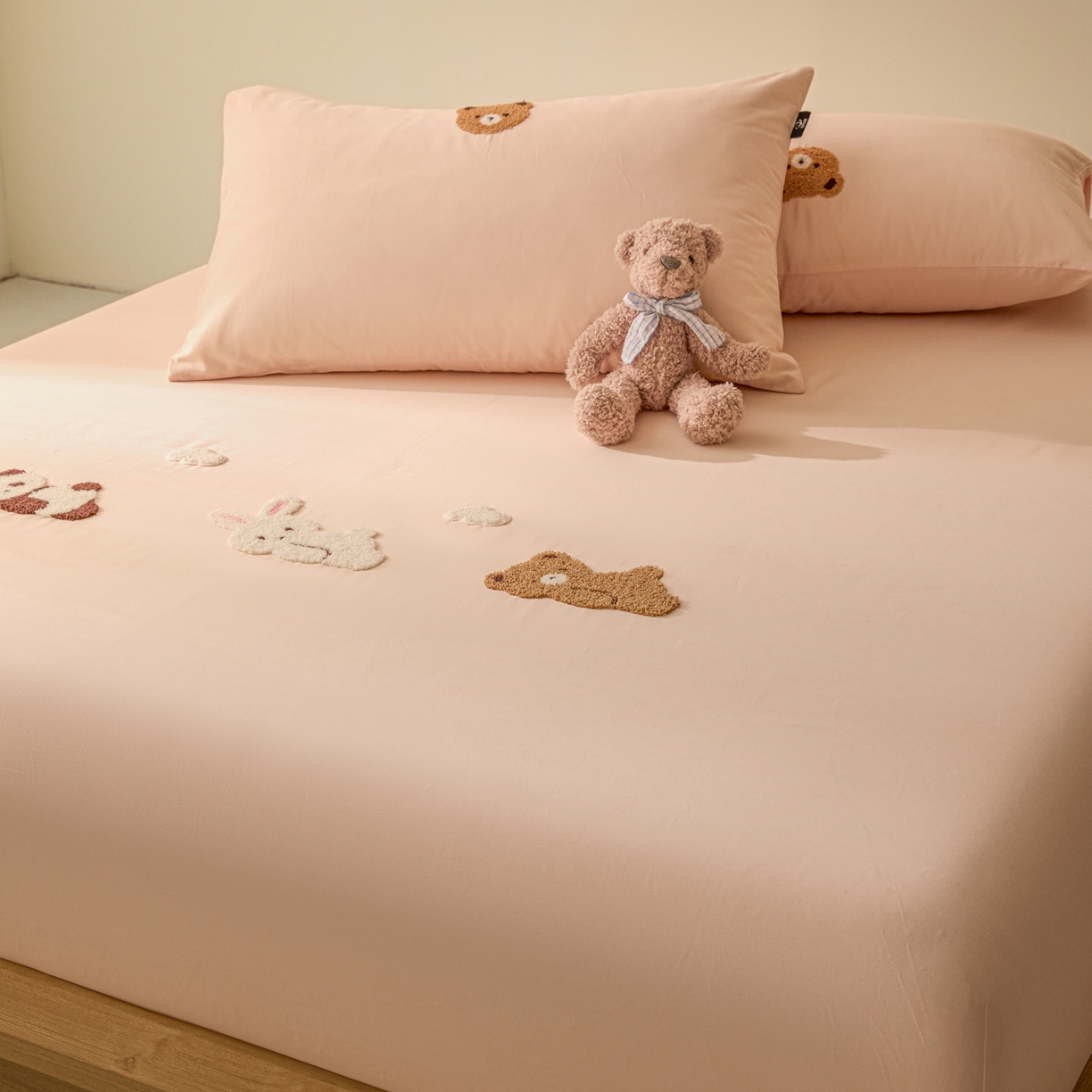 91家纺网 家纺一手货源 找家纺 锦觅 2025新款100S全棉长绒棉陶瓷磨毛绣花纯色单品床笠三件套 好朋友（温暖玉）