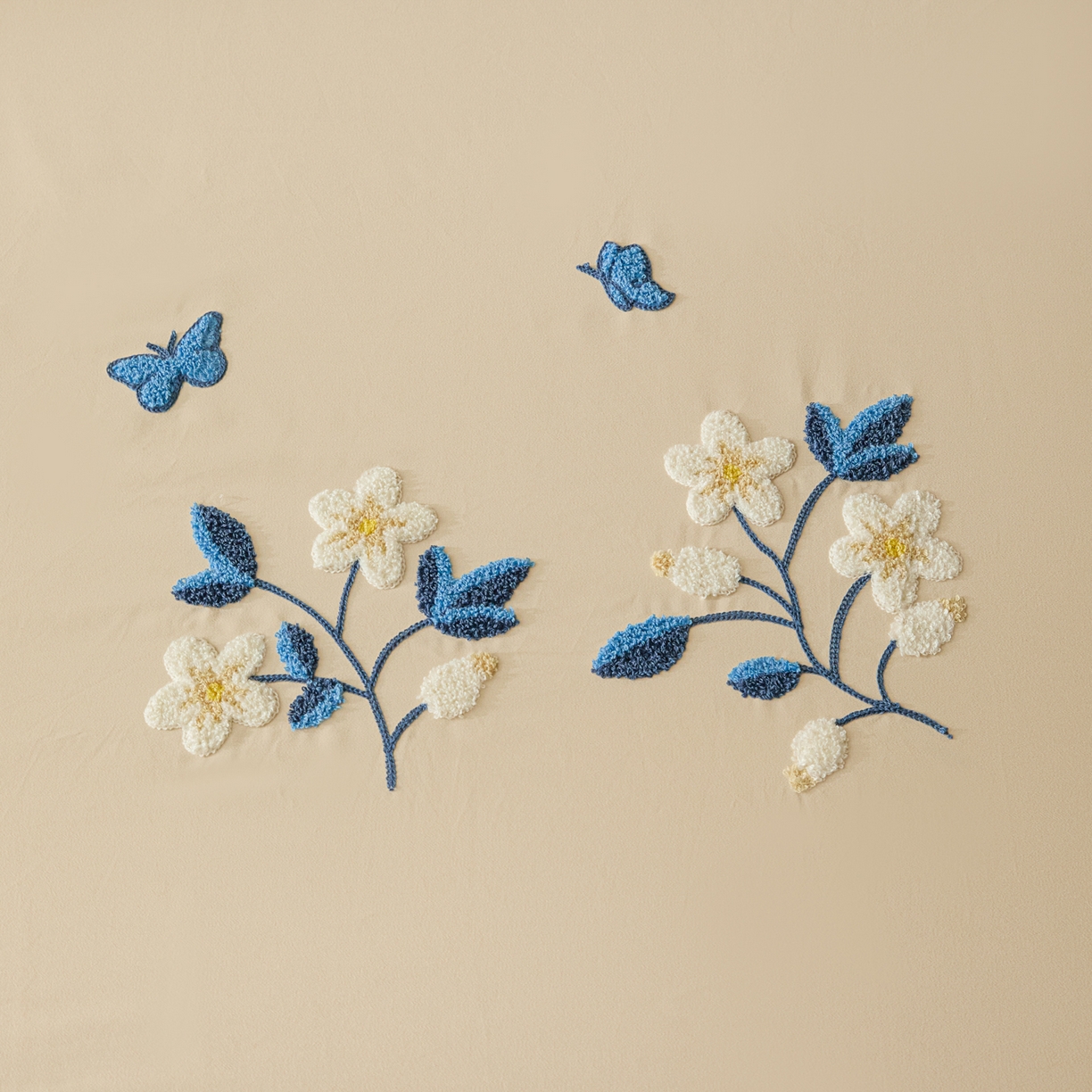 91家纺网 家纺一手货源 找家纺 锦觅 2025新款100S全棉长绒棉陶瓷磨毛绣花纯色单品床笠三件套 漫天飞舞（烟云米）