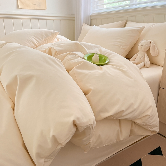 蓝邻家纺 2025新款全棉纯棉磨毛简约系列四件套 奶油黄