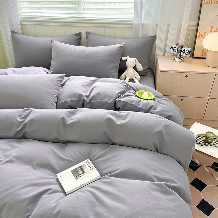 91家纺网 家纺一手货源 找家纺 蓝邻家纺 2025新款全棉纯棉磨毛简约系列四件套 蓝莓