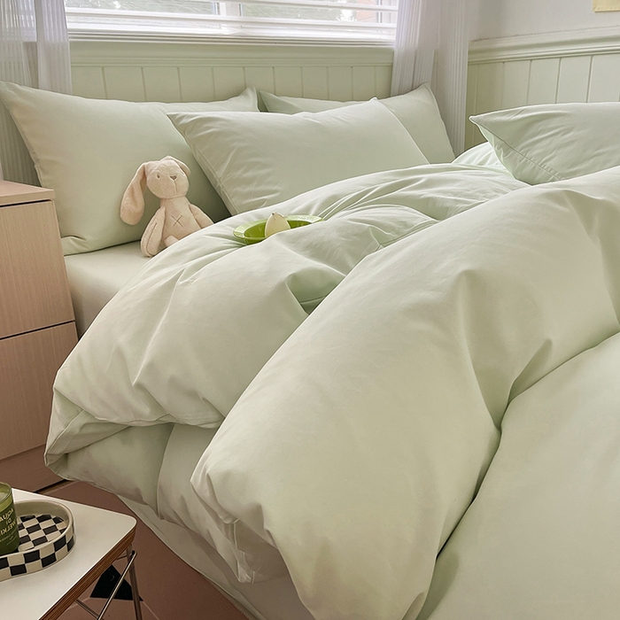 91家纺网 家纺一手货源 找家纺 蓝邻家纺 2025新款全棉纯棉磨毛简约系列四件套 清新绿