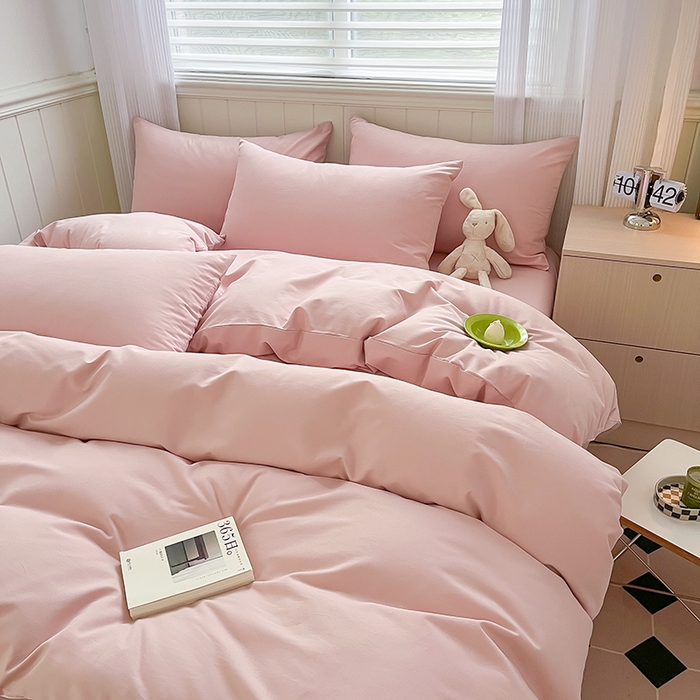 91家纺网 家纺一手货源 找家纺 蓝邻家纺 2025新款全棉纯棉磨毛简约系列四件套 豆沙