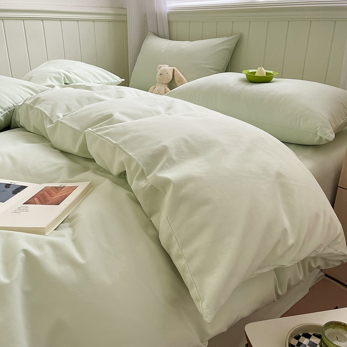 91家纺网 家纺一手货源 找家纺 蓝邻家纺 2025新款全棉纯棉磨毛简约系列四件套 清新绿