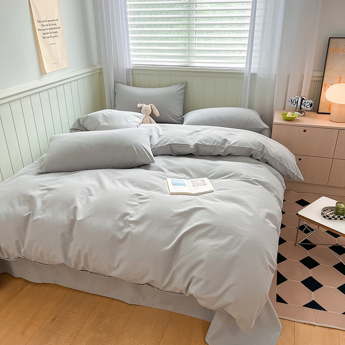 91家纺网 家纺一手货源 找家纺 蓝邻家纺 2025新款全棉纯棉磨毛简约系列四件套 浅灰