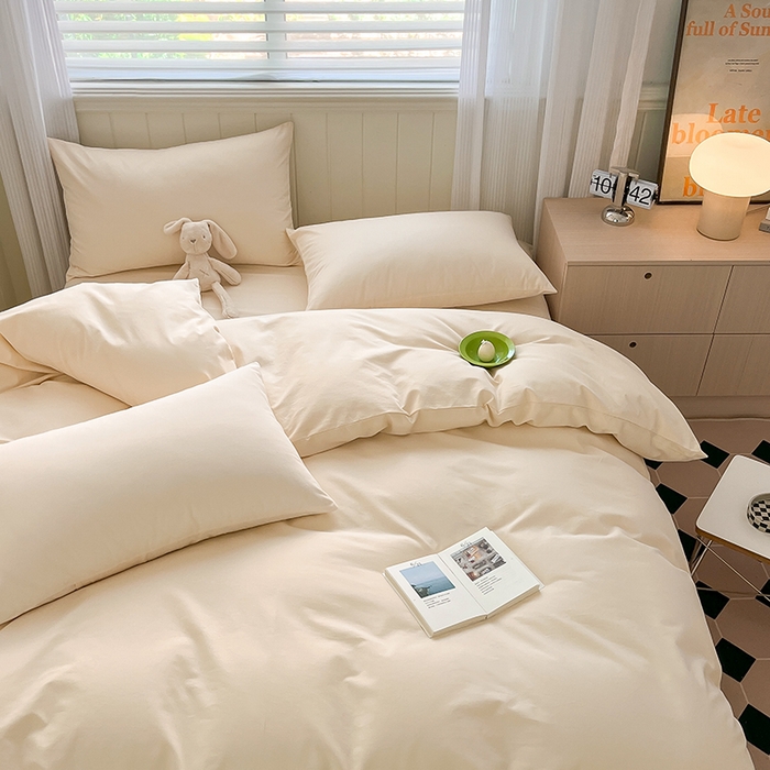 91家纺网 家纺一手货源 找家纺 蓝邻家纺 2025新款全棉纯棉磨毛简约系列四件套 奶油黄