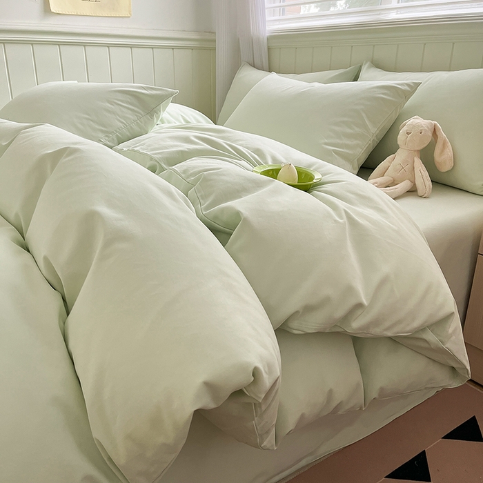 蓝邻家纺 2025新款全棉纯棉磨毛简约系列四件套 清新绿