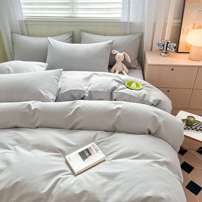 91家纺网 家纺一手货源 找家纺 蓝邻家纺 2025新款全棉纯棉磨毛简约系列四件套 浅灰