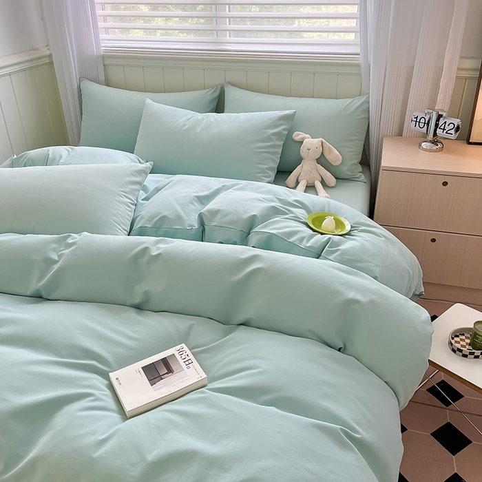 91家纺网 家纺一手货源 找家纺 蓝邻家纺 2025新款全棉纯棉磨毛简约系列四件套 冰海蓝