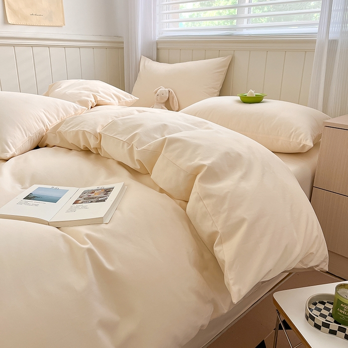 91家纺网 家纺一手货源 找家纺 蓝邻家纺 2025新款全棉纯棉磨毛简约系列四件套 奶油黄