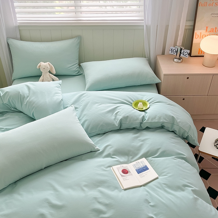 91家纺网 家纺一手货源 找家纺 蓝邻家纺 2025新款全棉纯棉磨毛简约系列四件套 冰海蓝