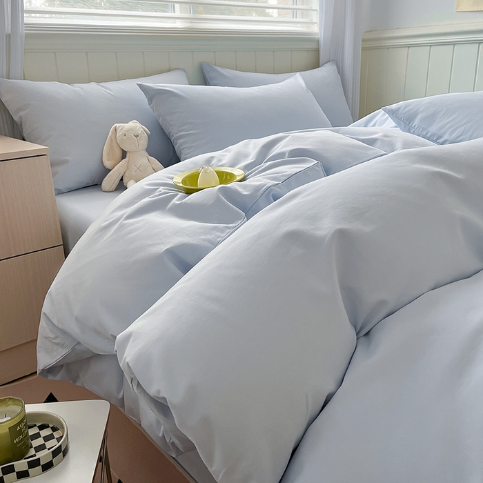 91家纺网 家纺一手货源 找家纺 蓝邻家纺 2025新款全棉纯棉磨毛简约系列四件套 水云蓝