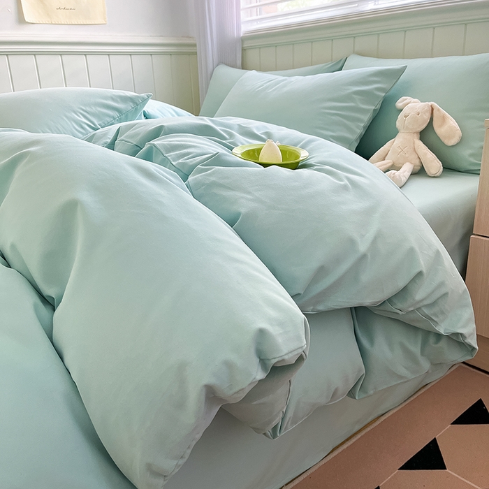 蓝邻家纺 2025新款全棉纯棉磨毛简约系列四件套 冰海蓝