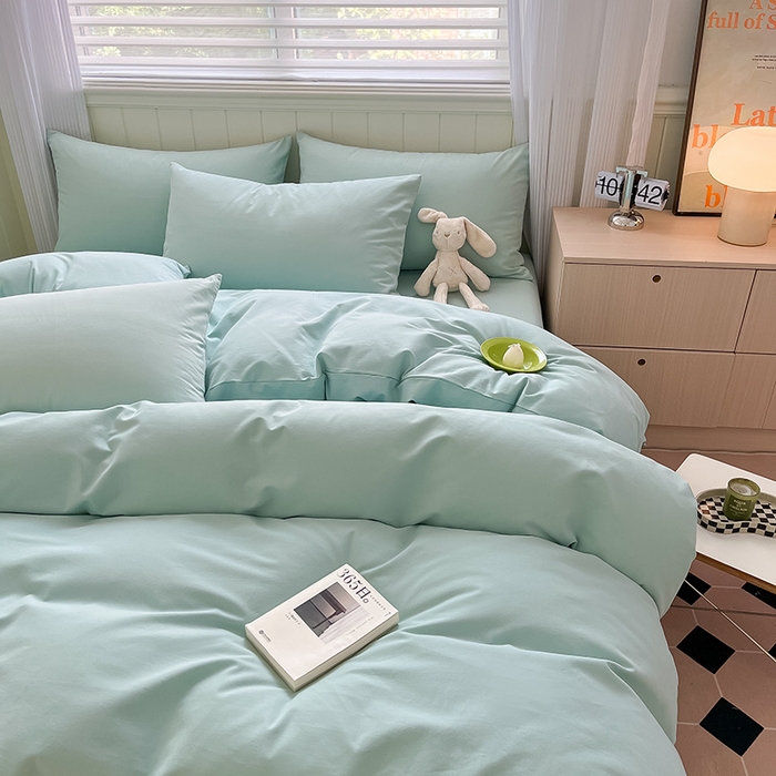 91家纺网 家纺一手货源 找家纺 蓝邻家纺 2025新款全棉纯棉磨毛简约系列四件套 冰海蓝