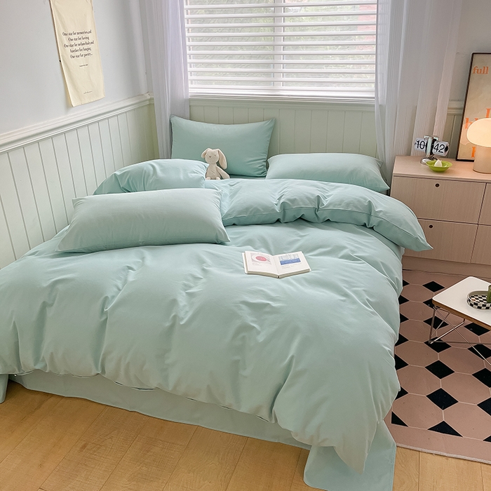 91家纺网 家纺一手货源 找家纺 蓝邻家纺 2025新款全棉纯棉磨毛简约系列四件套 冰海蓝