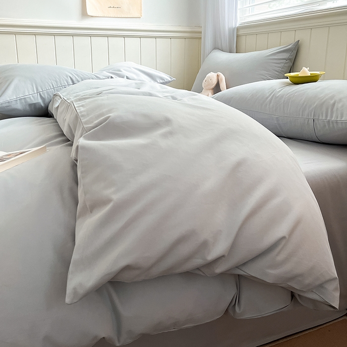 91家纺网 家纺一手货源 找家纺 蓝邻家纺 2025新款全棉纯棉磨毛简约系列四件套 浅灰