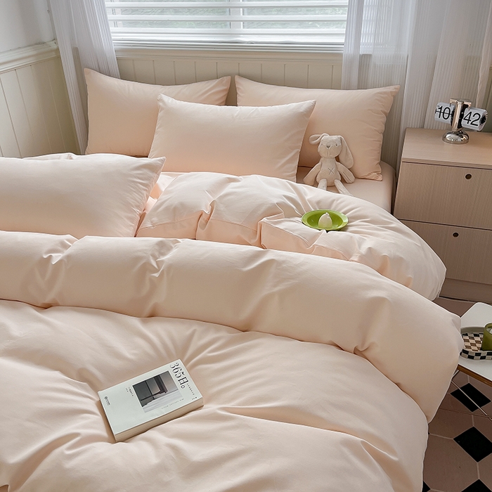 91家纺网 家纺一手货源 找家纺 蓝邻家纺 2025新款全棉纯棉磨毛简约系列四件套 白桃麻薯