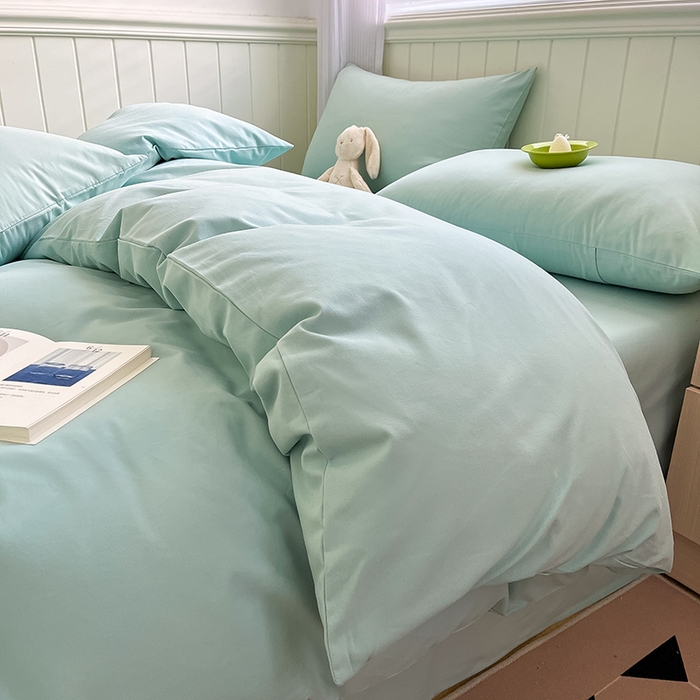 91家纺网 家纺一手货源 找家纺 蓝邻家纺 2025新款全棉纯棉磨毛简约系列四件套 冰海蓝