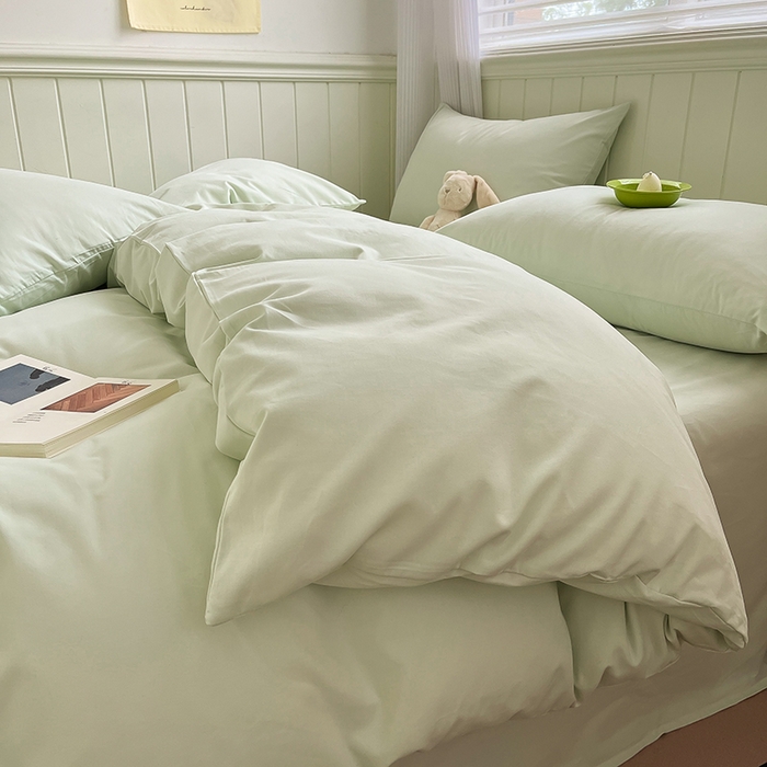 91家纺网 家纺一手货源 找家纺 蓝邻家纺 2025新款全棉纯棉磨毛简约系列四件套 清新绿