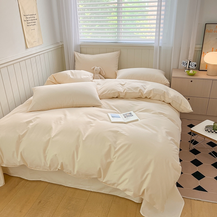 91家纺网 家纺一手货源 找家纺 蓝邻家纺 2025新款全棉纯棉磨毛简约系列四件套 奶油黄