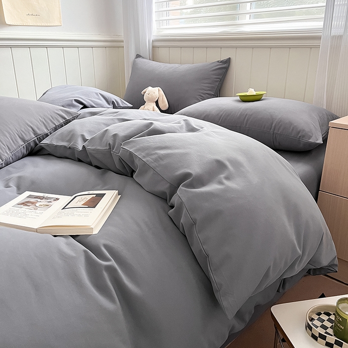 91家纺网 家纺一手货源 找家纺 蓝邻家纺 2025新款全棉纯棉磨毛简约系列四件套 蓝莓