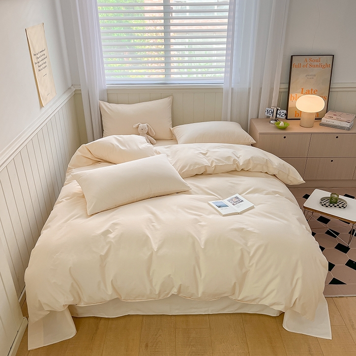 91家纺网 家纺一手货源 找家纺 蓝邻家纺 2025新款全棉纯棉磨毛简约系列四件套 奶油黄