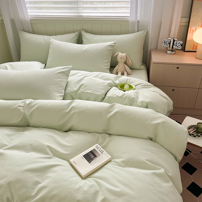 91家纺网 家纺一手货源 找家纺 蓝邻家纺 2025新款全棉纯棉磨毛简约系列四件套 清新绿