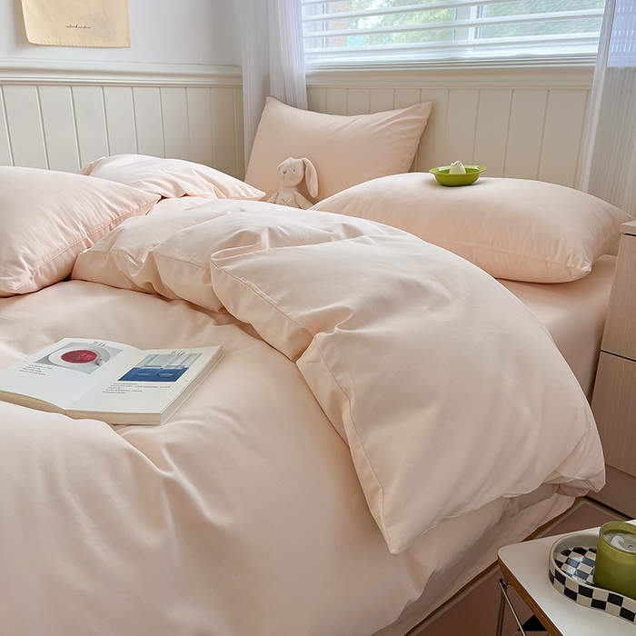 91家纺网 家纺一手货源 找家纺 蓝邻家纺 2025新款全棉纯棉磨毛简约系列四件套 白桃麻薯