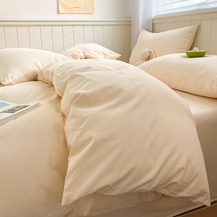 91家纺网 家纺一手货源 找家纺 蓝邻家纺 2025新款全棉纯棉磨毛简约系列四件套 奶油黄