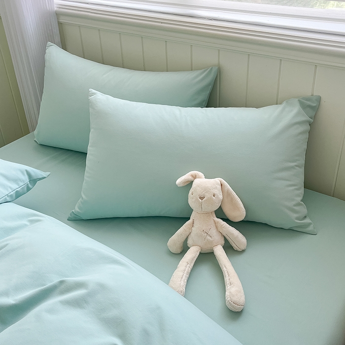 91家纺网 家纺一手货源 找家纺 蓝邻家纺 2025新款全棉纯棉磨毛简约系列四件套 冰海蓝