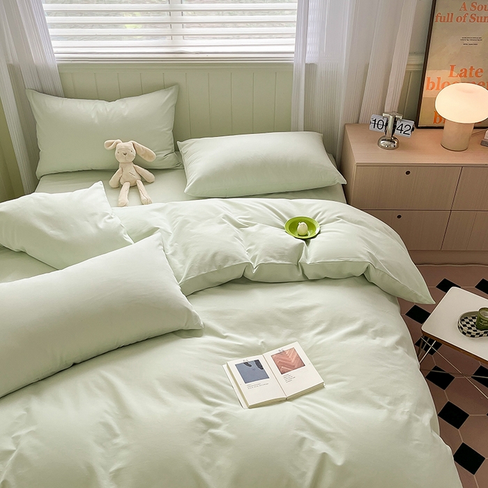 91家纺网 家纺一手货源 找家纺 蓝邻家纺 2025新款全棉纯棉磨毛简约系列四件套 清新绿