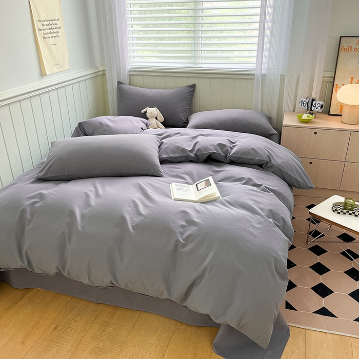 91家纺网 家纺一手货源 找家纺 蓝邻家纺 2025新款全棉纯棉磨毛简约系列四件套 蓝莓