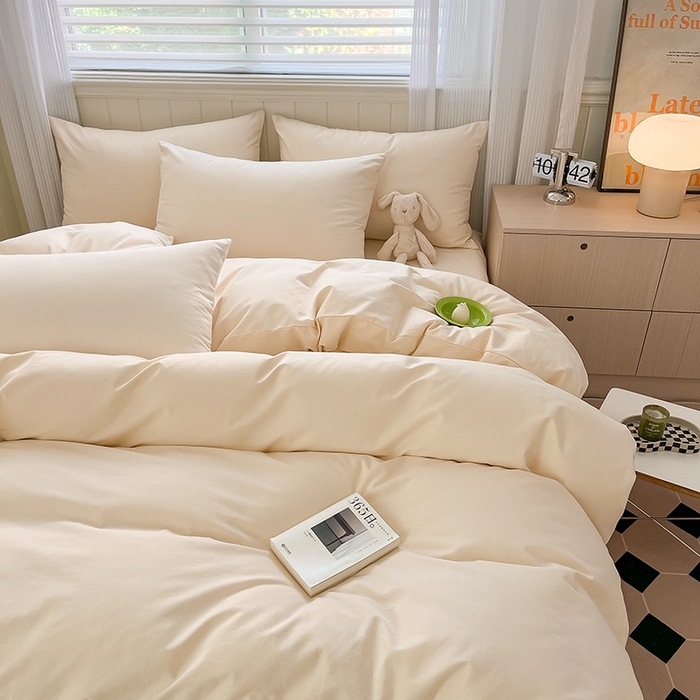 91家纺网 家纺一手货源 找家纺 蓝邻家纺 2025新款全棉纯棉磨毛简约系列四件套 奶油黄