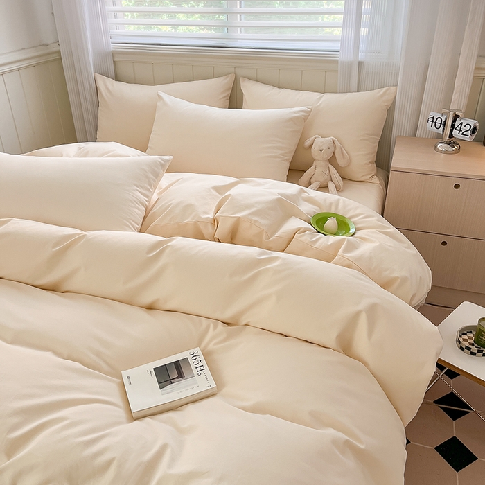 91家纺网 家纺一手货源 找家纺 蓝邻家纺 2025新款全棉纯棉磨毛简约系列四件套 奶油黄