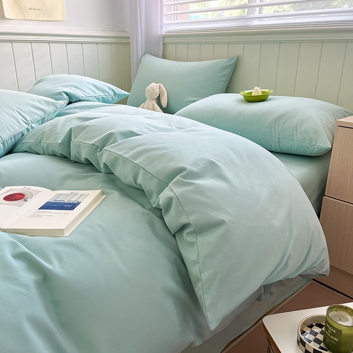 91家纺网 家纺一手货源 找家纺 蓝邻家纺 2025新款全棉纯棉磨毛简约系列四件套 冰海蓝