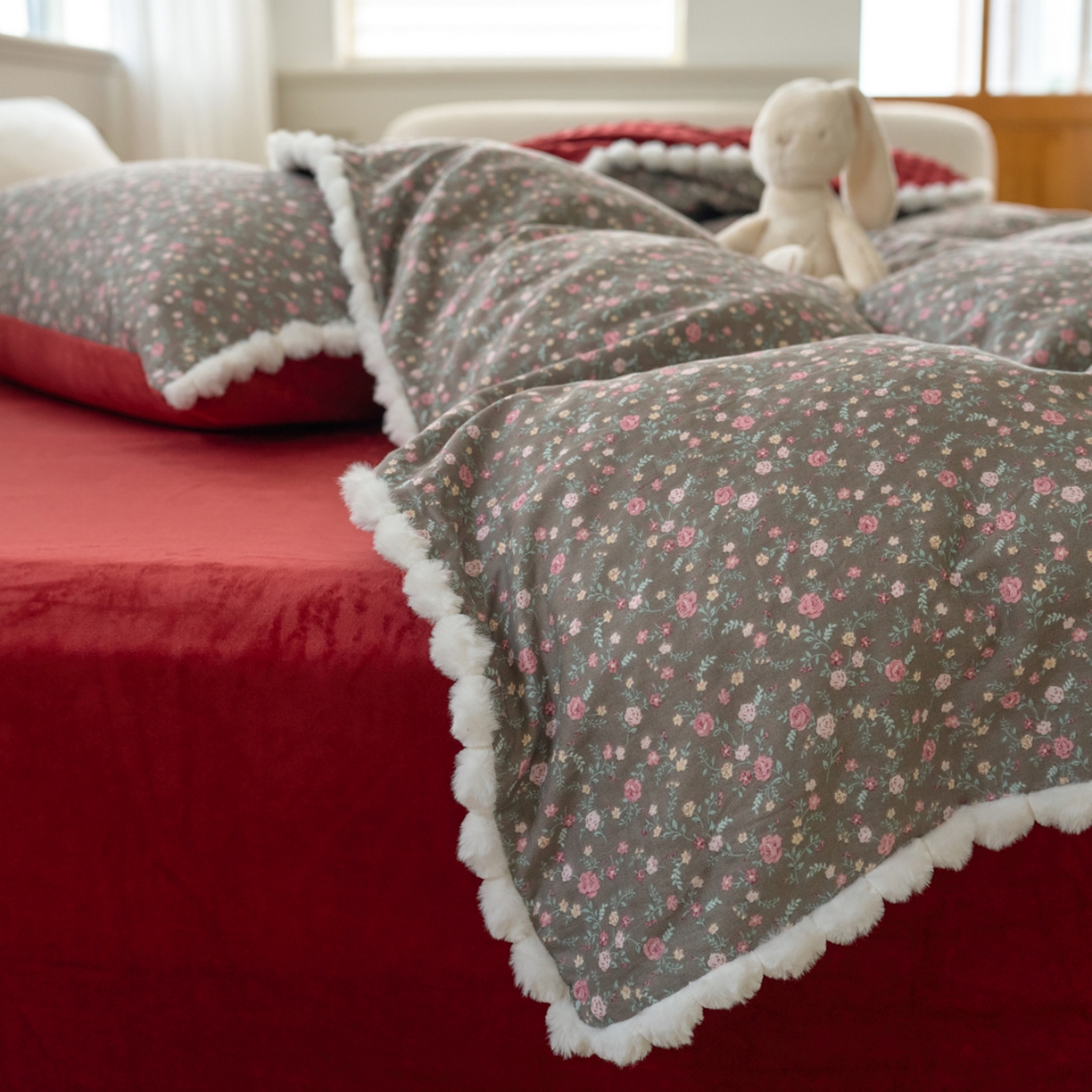 91家纺网 家纺一手货源 找家纺 （总）洋铭区（原狠狠爱） 2025秋冬双层纱毛球球+豆豆绒四件套系列