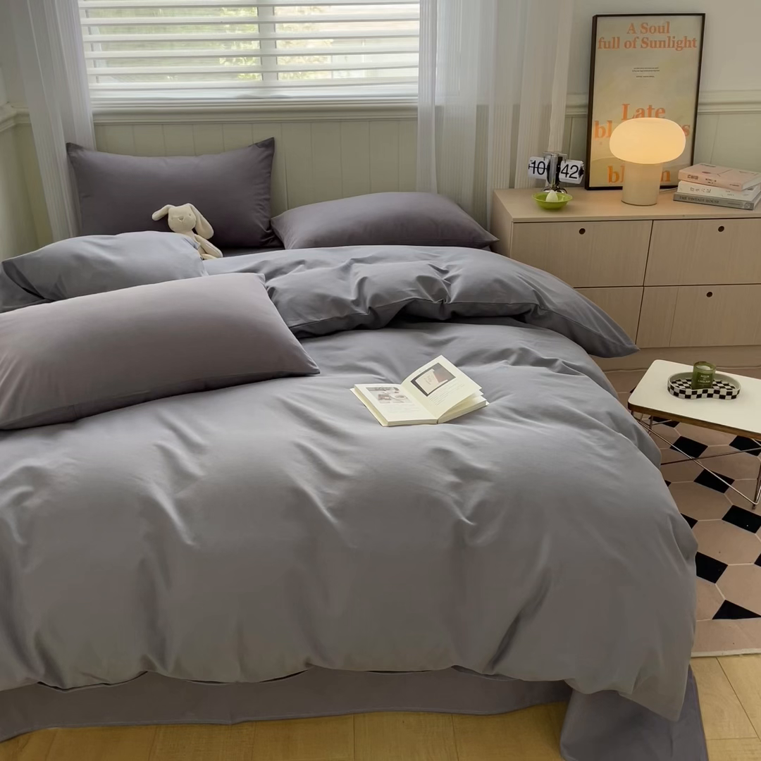 91家纺网 家纺一手货源 找家纺 蓝邻家纺 2025新款全棉纯棉磨毛简约系列四件套 蓝莓